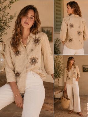Silk Embroidered Floral Blouse 14 Petite
